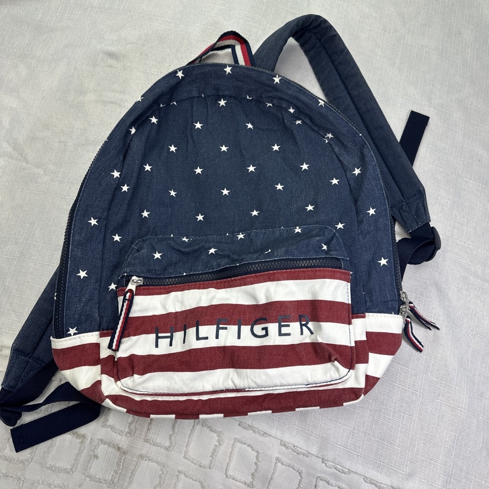 Tommy Hilfiger American Flag Stars Stripes Denim Backpack Navy Red White 6945089